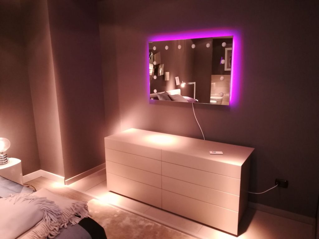 backlit mirror in bedroom