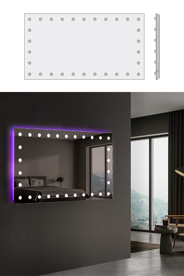 Specchio Hollywood con retroilluminazione RGB in camera da letto