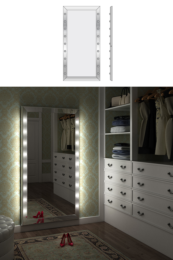 Specchio da parete figura intera con luci per cabina armadio
