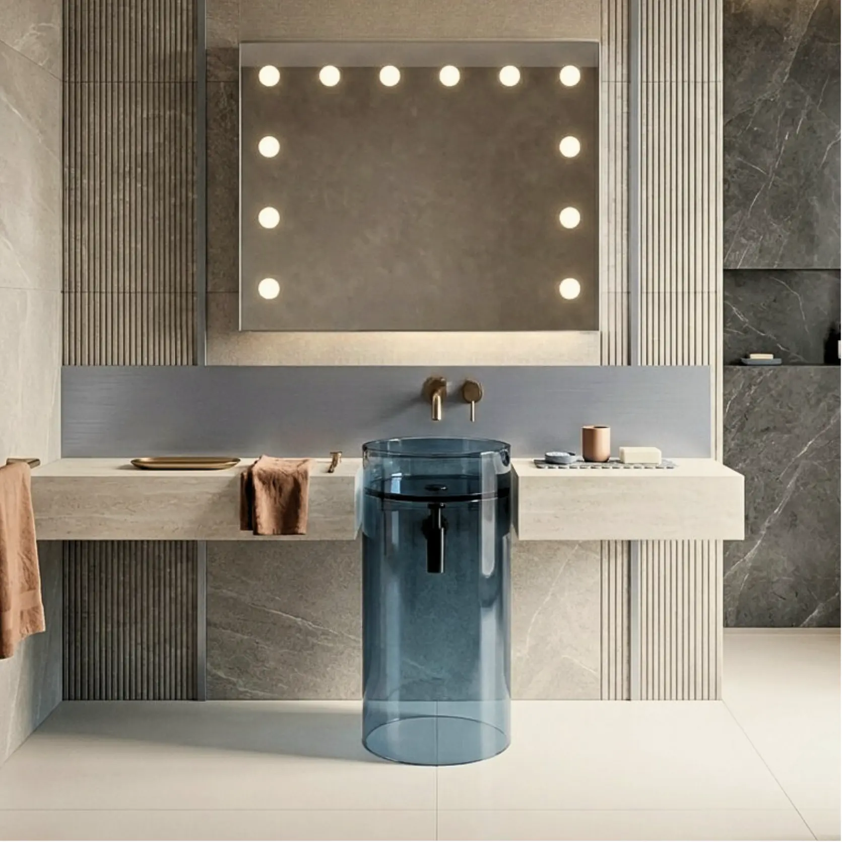 Salle de bain 2026 moderne avec miroir sur mesure I-Light et éclairage naturel uniforme