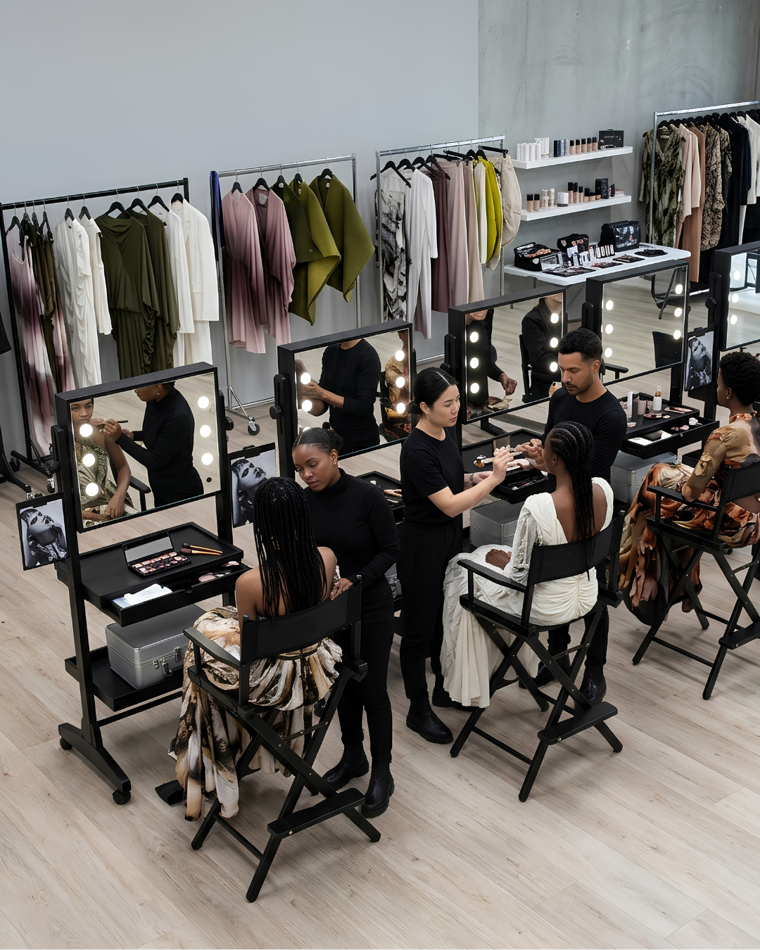 postazione trucco per backstage e camerini per make-up artist, scuole trucco e backstage professionali.