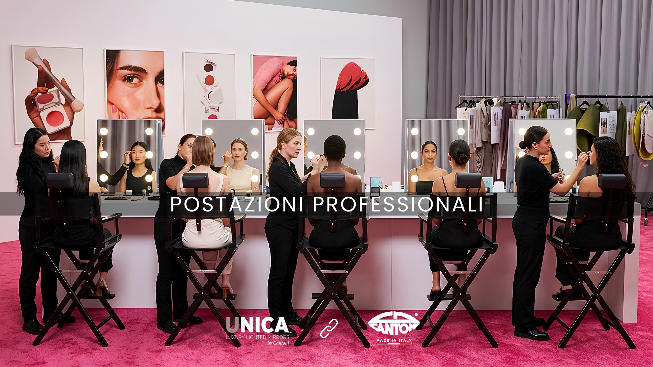 Specchi professionali utilizzati durante masterclass beauty e dimostrazioni di make-up.